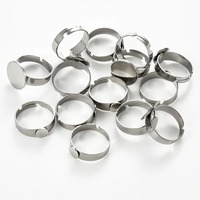 Sunling 10Pcs Cincin Kosong Stainless Steel yang Dapat Disesuaikan 6/8/10/12/14MM Alas Cincin Datar untuk Cabochon, Perlengkapan Perhiasan DIY