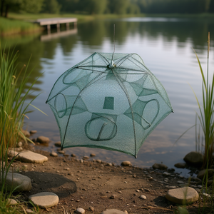 Nasse de pêche pliable portable à 6 côtés en tissu nylon à nœud unique pour crevettes, vairons, crabes, écrevisses - Product Image 2