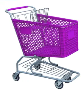 USA Design Market 90L To 210L Plastic Shopping Cart Trolley With Metal Base For Supermarket