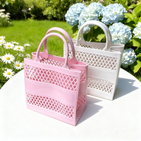 Sac de plage et de pique-nique en PVC écologique à motif losanges ajourés, réutilisable pour femme, idéal pour les voyages et le shopping en extérieur