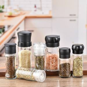 Mini <span class=keywords><strong>botella</strong></span> de condimento de cocina de vidrio de alta calidad de 100ml, 110ml, 200ml, con cabezal de molinillo ajustable Manual para pimienta, sal de anís - Product Image 1