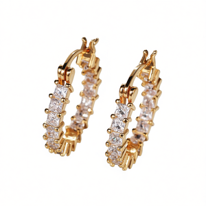 Orecchini a Cerchio E1017 in Oro con Cristalli e Strass, Stile Classico per Uso Quotidiano Femminile - Product Image 1