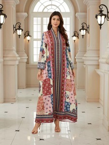 Nouvelle Abaya Florale Turque <span class=keywords><strong>pour</strong></span> <span class=keywords><strong>Femme</strong></span>, Robe de Soirée de Mariage Brodé, Silhouette Droite, Vêtement Islamique Musulman, Col en V, Aïd - Product Image 3