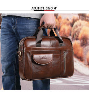 Sac à main pour ordinateur portable Andong Men 15,6 pouces, en cuir de vache véritable, vintage, décontracté, sac à bandoulière, sac de voyage, sac d'affaires - Product Image 6