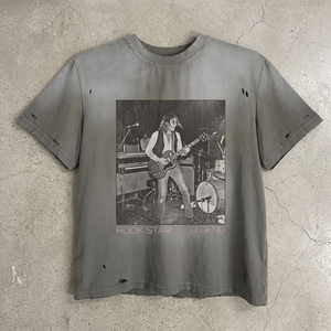 TOPSHOW <span class=keywords><strong>T</strong></span>-<span class=keywords><strong>shirt</strong></span> Oversize da Uomo in Cotone 100% Lavato Grigio con Stampa Grafica Retrò <span class=keywords><strong>Rock</strong></span> <span class=keywords><strong>Band</strong></span>, Manica Corta, Effetto Distressed, Casual Estivo - Product Image 1