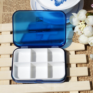 Mini Pill Box 6 Grids Airtight Medicine Container Portable Weekly Refillable Storage Case Blue Red Color Solid Pattern - Product Image 3