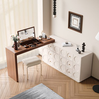 Coiffeuse à rabat en bois massif avec miroir intégré et tiroirs, style mi-saison, pour chambre principale