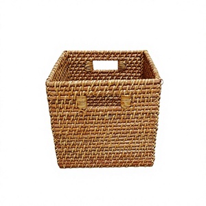Panier de rangement carré en rotin naturel tressé marron miel pour articles divers – Offre spéciale - Product Image 1