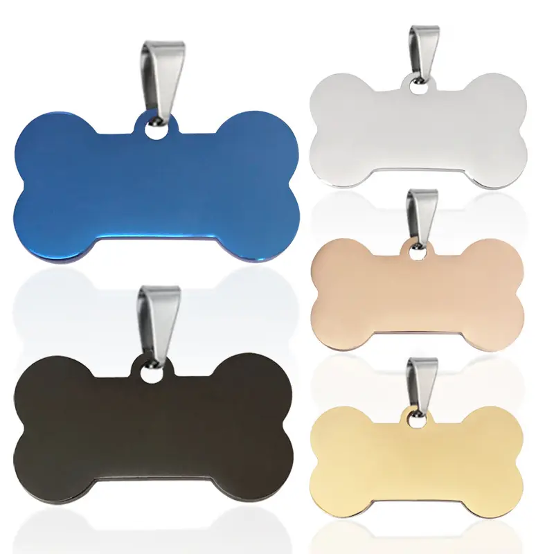 Blank metal name tags laser logo dog tag shiny bone shape pet ID tag