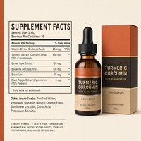 Formula Kunyit Kurkumin OEM 50ml Rasa Jeruk dengan Lesitin Bunga Matahari untuk Kesehatan Sistemik Bioavailabel ODM Grosir