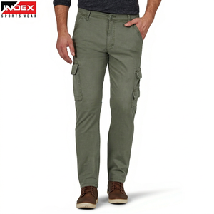 Pantalones Cargo Verde Oliva para Hombre, Corte Recto, Múltiples Bolsillos, Transpirables, de Lona, Casuales, Cintura Media, Cierre de Botón - Product Image 1