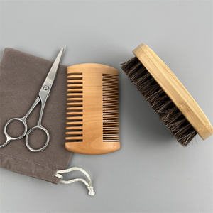 Usine Vente Naturel Bambou Cheval Poils Barbe Brosse Poirier Bois Peigne En Acier Inoxydable Ciseaux 3PCS Ensemble Barbe Toilettage Kit - Product Image 3