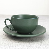 Ensemble tasse et soucoupe en céramique en gros, design rétro de luxe léger, glaçure à effet de four, 250 ml, pour thé de l'après-midi et latte