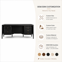 Bureau d'écriture moderne noir de 70 pouces avec deux meubles de rangement à 3 tiroirs, poignées dorées, espace ouvert pour les jambes, idéal pour le bureau à domicile et les meubles d'étude