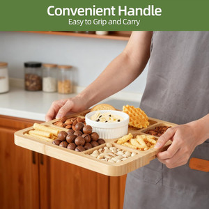Plateau de service carré en <span class=keywords><strong>bambou</strong></span> avec couvercle pour apéritifs, fromages, charcuterie, plateau de service divisé pour les fêtes en cuisine - Product Image 2