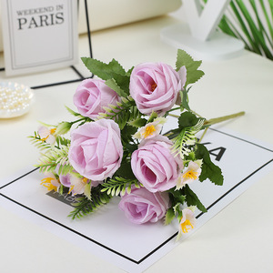 ดอกกุหลาบประดิษฐ์ลิชาว 6 หัว สีแดง สำหรับตกแต่งงานแต่งงานและบ้าน - Product Image 3
