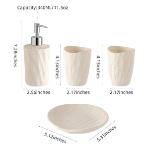 Juego de Accesorios de Baño CF Modern de 4 Piezas con Aspecto de Travertino, Dispensador de Jabón de Resina, Portacepillos de Dientes, Vaso, Jabonera, para Decoración del Hogar - Product Image 2