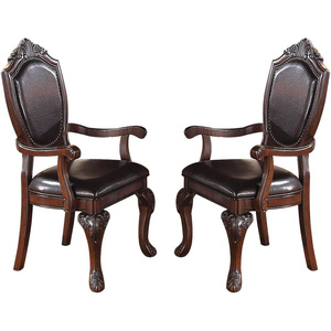 DB Gorgeous Mobilier de salle à manger en bois d'hévéa brun Ensemble formel de 2 chaises à accoudoirs Siège rembourré en similicuir pour le salon - Product Image 3