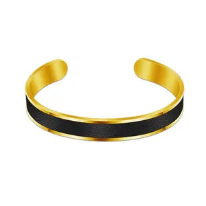 2021 Novelty Leather Surface Stainless Steel Cuff 10mm Men Bangle Bracelets