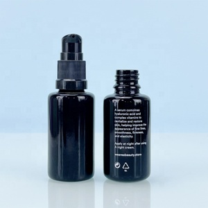 Empty Skincare Packaging Silk-screen logo Black UV protection Violet Glass Essential Oil <b>Bottle</b> with Bamboo <b>Dropper</b> Cap - Product Image 3