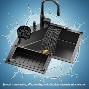 Bloc à couteaux multifonctionnel épaissi en acier inoxydable 304 de qualité alimentaire, avec double pare-éclaboussures avant, design moderne fait main, nano anti-pluie - Product Image 2