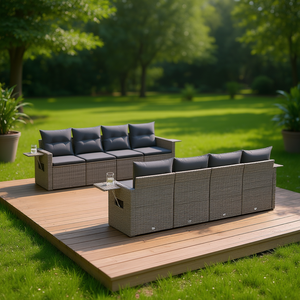 Set Divano da Giardino in Rattan Grigio con Cuscini, 4 Posti, Arredamento da Esterno dal Design Contemporaneo - Product Image 2