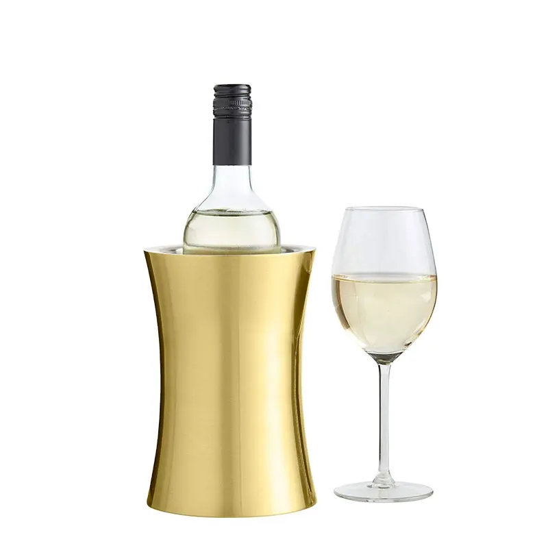 Raffreddatori per secchi isolati color oro argento a forma di moda refrigeratore per bottiglie di vino a doppia parete