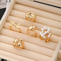 Ensemble de bagues empilables massives plaquées or avec strass en cristal, bagues dôme géométriques audacieuses, cadeaux pour femmes