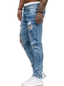 Venta al por mayor de los hombres 100% algodón lavado roto agujero <span class=keywords><strong>pantalones</strong></span> vaqueros <span class=keywords><strong>rasgados</strong></span> con detalle de bolsillo - Product Image 3