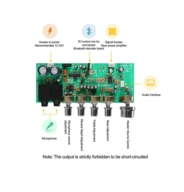 Digital Microphone Amplifier Tone Board PT2399 Karaoke Reverb Preamplifier Board Dual AC12-15V OK339 two microphone input