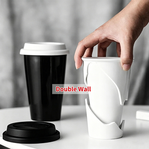 Tasses de voyage en céramique à <span class=keywords><strong>double</strong></span> paroi avec couvercle, personnalisables, imprimées, portables, en porcelaine, pour café en extérieur – Vente en gros usine - Product Image 4
