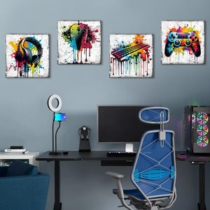 ของตกแต่งบ้านงานศิลป์สมัยใหม่ขนาด12X12นิ้วรูปกราฟฟิตีผ้าใบสำหรับเล่นเกม4ชิ้นตกแต่งผนังเกมสำหรับหอพักห้องนอนของนักเล่นเกมชาย - Product Image 1