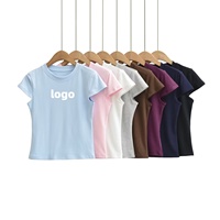 Nouvelle Tendance T-shirt Court Ajusté à Manches Courtes avec Logo Personnalisé en Strass, en Coton Spandex Respirant, Style Basique pour Femme