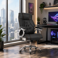 Fauteuil de bureau contemporain à dossier haut en acier inoxydable avec réglage de la hauteur, massage, design ergonomique et roulettes pivotantes