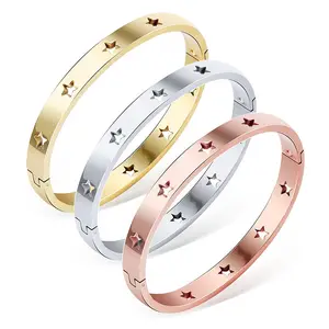 Fiio — Bracelet David étoiles en acier inoxydable pour femme, amour, manchette en or Rose, bijoux de mariage, personnalisés