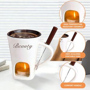 Mug à fondue en céramique personnalisé, kit de fabrication de mini-fondue au chocolat, au fromage ou à la crème glacée avec fourchettes - Product Image 3