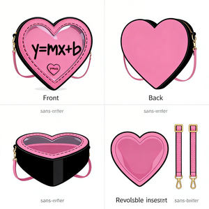 Bolso Bandolera Personalizado con Forma de Corazón Rosa, Decoración con Fórmula Matemática, Ventana Transparente, Bolso de Mano para Mujer - Product Image 2
