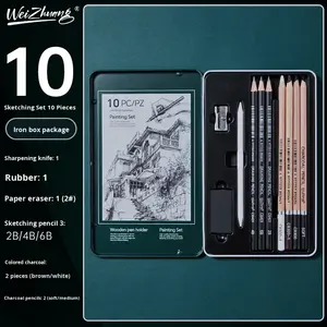 Juego de lápices de <span class=keywords><strong>dibujo</strong></span> Hui Xiang Bo Da en caja metálica, para estudiantes de arte, lápices de carbón, lápices mate 2B para principiantes - Product Image 6