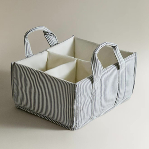 Organizador de Pañales Portátil para Bebé, Cesta de Almacenamiento para Guardería con Diseño a Rayas, Mezcla de Algodón Orgánico, con Asas y Múltiples Compartimentos - Product Image 2