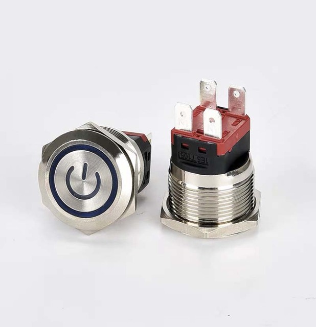 Metal on off Reset Ip67 Push Button 12v Illuminated Momentary Led Push Button Switch Waterproof 16mm 22MM with Socket