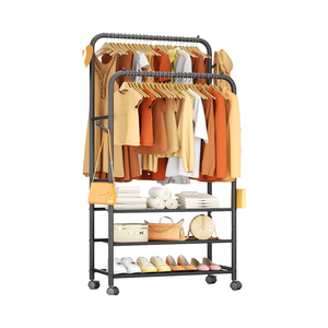 ポータブルローリングメタル服ラック4層モダンデザイン多機能ダブルロッドワードローブ用リビングルーム用 - Product Image 1