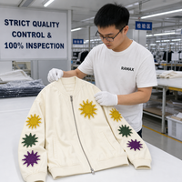 Blouson Bomber RAMAX personnalisé avec broderie tournesol, toile épaisse 400 GSM, streetwear de luxe, coupe ample, fabricant