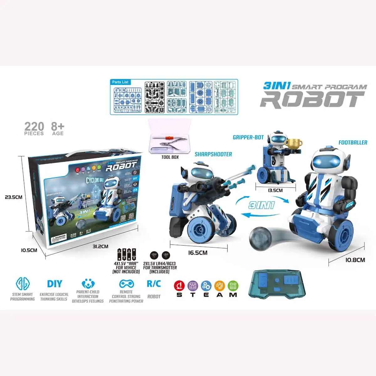 Mainan Uap Rakit Sendiri Aksesori 220 Robot Yang Dapat Diubah Robot Pemrograman Remote Control 3 In 1