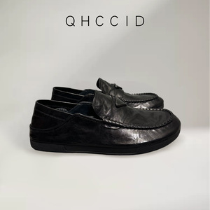 Mocassins en cuir noir pour homme, à enfiler, talon bas, semelle souple, couleur unie, style jeune - Product Image 4