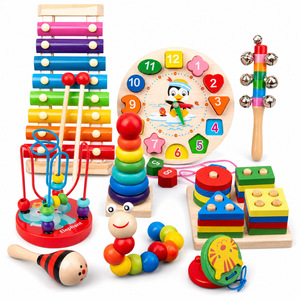 Giocattoli <span class=keywords><strong>Montessori</strong></span> per la prima infanzia: Carillon in legno con perline, orologio, tamburi e set di percussioni con 8 scale - Giocattolo educativo - Product Image 1