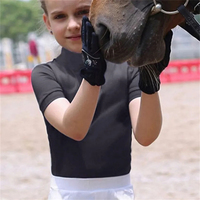 Design personnalisé équestre hauts filles course de chevaux manches courtes quatre sens extensible fermeture éclair équitation polo sport couche de base
