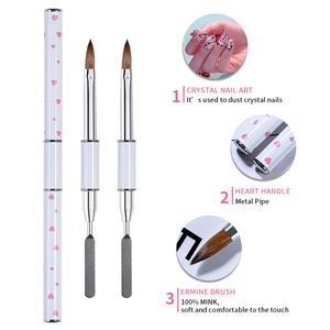 GUYO – Pinceau acrylique double embout blanc avec motif cœur rose en pur Kolinsky et spatule de mélange, personnalisable avec logo – Vente en gros - Product Image 1