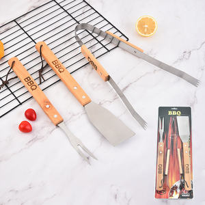 Vente en gros BBQ Acier inoxydable Grill Trois ensembles Manche en bois Fourchette <span class=keywords><strong>Mini</strong></span> <span class=keywords><strong>Pelle</strong></span> Clip - Product Image 5