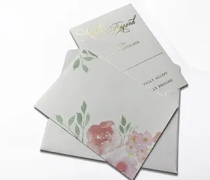 印刷白い封筒カスタマイズされたグリーティングカードセット金の結婚式の招待状