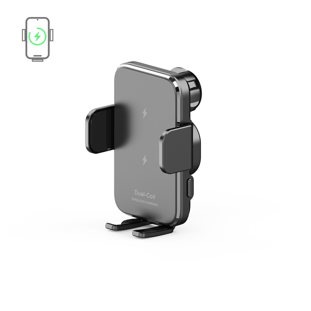KC Auto Clamping Dual Coil 15w Fast Charging Car Phone Holder With Charger Wireless Car Charger Iphone Wireless Car Charger